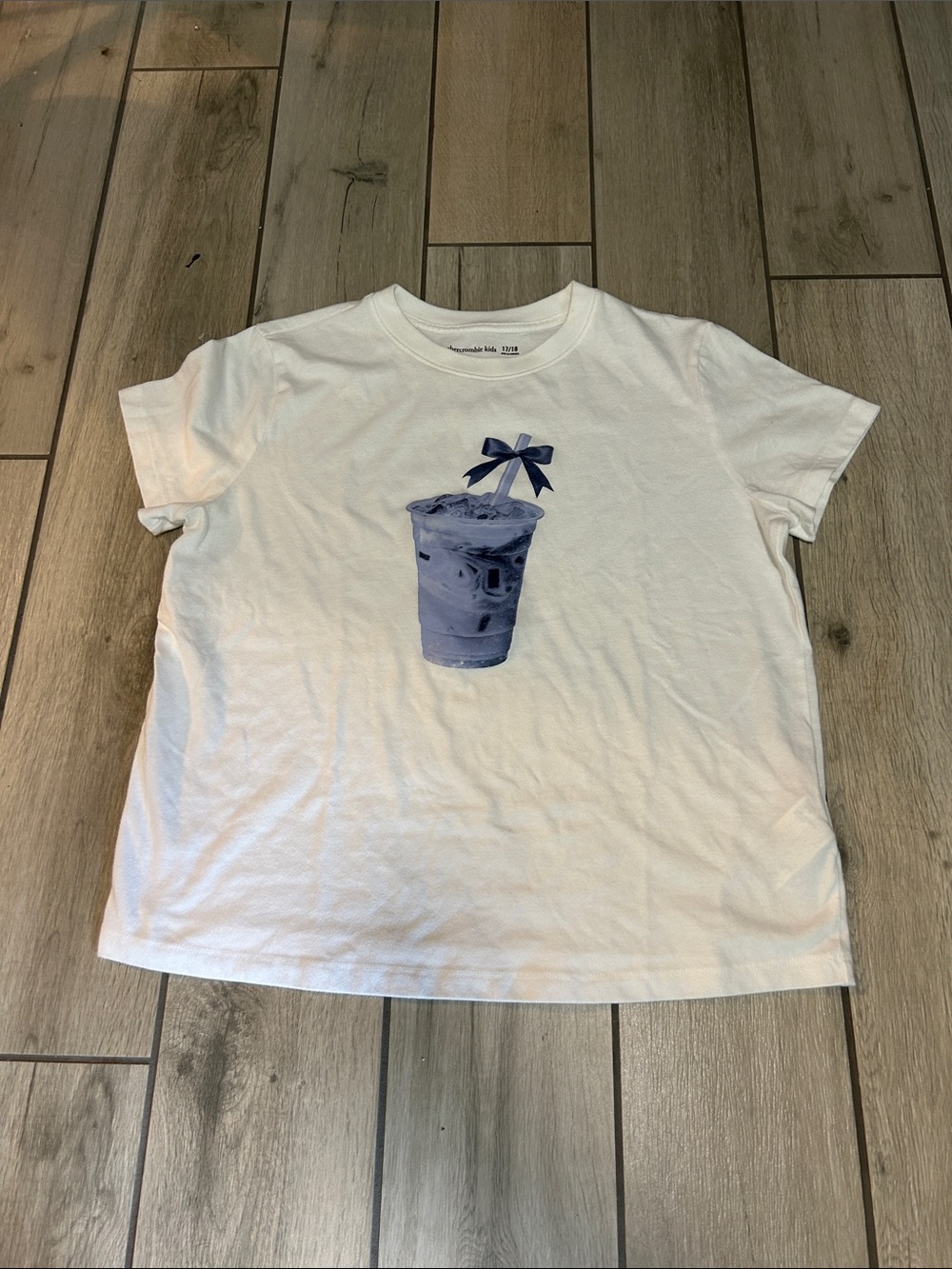 abercrombie kids White Tee with Blue Drink Graphic and Bow